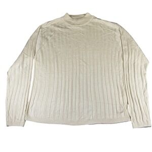 Linea Uomo XL Cream Ribbed Sweater Mock Neck Acrylic Classic Minimalist
